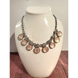 Elegant Peach & Crystal Statement Necklace – Vintage White House Black Market